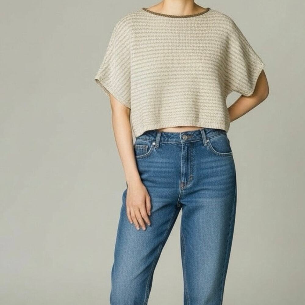 Vintage 80's‎ Dorothee Bis Cream & Gold Knit Top S Boxy Cropped Made in France